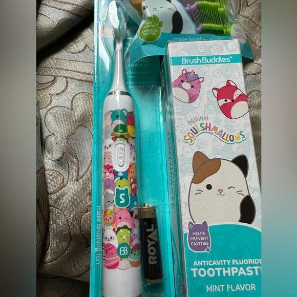Original Squishmallows electric toothbrush and toothpaste and floss picks NWT - Picture 2 of 10